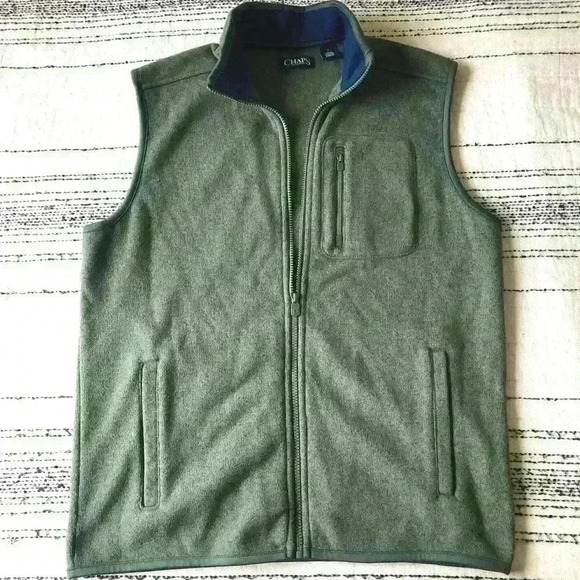 Chaps Men’s Green Collar Zip Up Sweater Sweater Vest Outdoors Hiking Medium - Picture 5 of 5